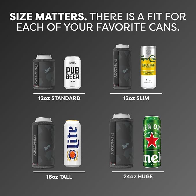 PHOOZY Insulated Can Cooler for Tall 16 oz Cans - Patented Drink Sleeve with NASA-Inspired Technology - Keeps Beer, Soda & Sparkling Water Cold Longer - Lightweight Outdoor Can Holder - Black Camo
