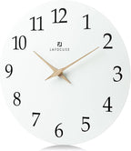 Lafocuse 12 Inch Silent White Wall Clock Battery Operated for Living Room Decor, Simple Minimalist Wooden Wall Clock for Kitchen Bedroom Office