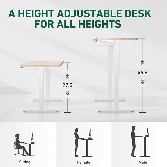 FEZIBO 55 x 24 Inches Standing Desk with Drawer, Adjustable Height Electric Stand up Desk with Storage, Sit Stand Home Office Desk, Ergonomic Computer Desk, Maple