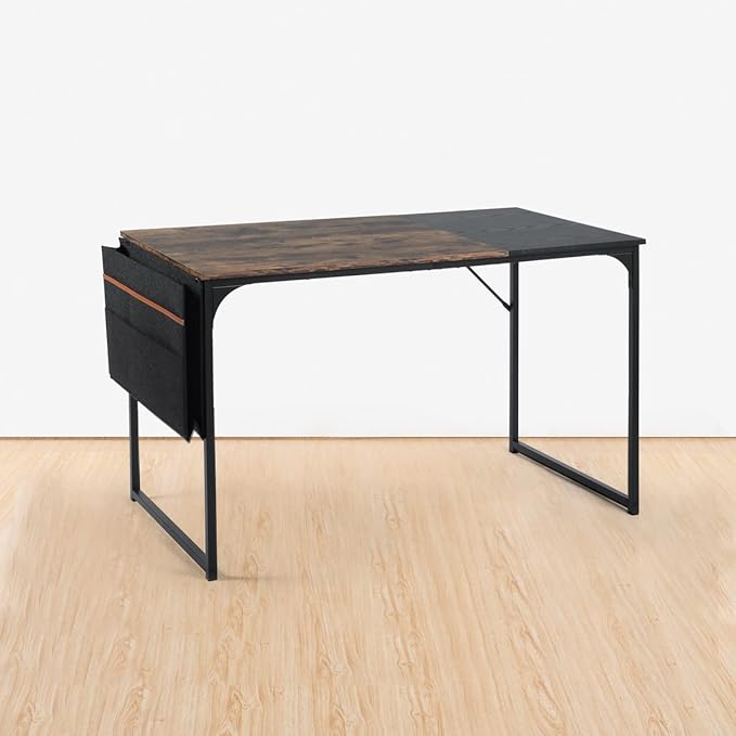 47 inch Study Storage Bag Space Saving for Home Office, Modern Simple Style PC Metal Frame Computer Desk, Writing Table, Brown, Black