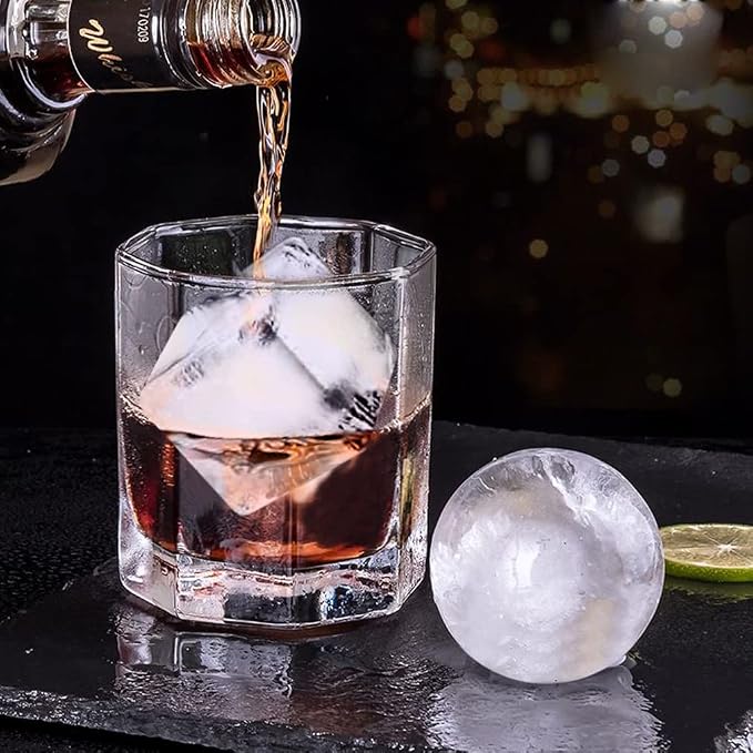 ROTTAY Ice Cube Trays (Set of 2), Sphere Ice Ball Maker with Lid & Large Square Ice Cube Maker for Whiskey, Cocktails and Homemade, Keep Drinks Chilled Black