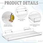 Yalikop 4 Pcs Slatwall Shelves Clear Acrylic Slatwall Shelves Organizer Wall Mounted Hanging Accessories Plastic Panel Display Shelf for Retail Store Boutique Garage Home(No Fence Style,10 x 4 Inch)
