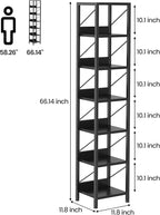 IDEALHOUSE Narrow Bookshelf Tall Skinny Bookcase 6 Tier Storage Rack Rustic Corner Shelf Metal Frame Small Freestanding Bookshelves Industrial Display Stand for Bedroom, Living Room, Home Office