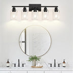 5-Light Bathroom Light Fixtures, Matte Black Modern Vanity Lights with Clear Glass Shades, Bathroom Vanity Light for Mirror Living Room Cabinet Bedroom Porch