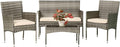 FDW Patio Conversation Set 4 Pieces Patio Furniture Set Wicker with Rattan Chair Loveseats Coffee Table for Outdoor Indoor Garden Backyard Porch Poolside Balcony,Gray Wicker/Khaki Cushions