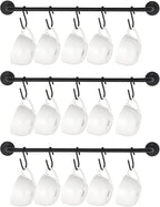 Mkono Mug Holder Wall Mounted Coffee Cup Rack Hanger Modern Metal Wall Rack with 15 Mug Hooks Rustic Utensil Tea Cups Storage Organizer for Kitchen Dining Room Coffee Bar, Set of 3, Black | Kitchen Rod, Space Saving, Easy Assembly, Wall & Under Cabinet...