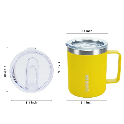 BJPKPK 2PCS Insulated Coffee Mug with Lid, 14oz Stainless Steel Tumbler | Travel Coffee Mug with Handle, Vacuum Insulated Tumbler Cup for Camping, Office, Home, BPA Free Lid, Hot & Cold