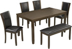 6-Piece Dining Table Set with Bench and Chairs - Solid Wood Kitchen Dining Room Table Set in Farmhouse Rustic Style, Table Set for 6 with 4 Chairs and Bench Seat.(Dark Walnut_Large)