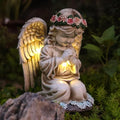 Solar Garden Outdoor Statues Lights, Resin Angel Figurine Light for Patio, Balcony, Yard, Lawn Ornament, Unique Housewarming Gifts and Yard Decor (Prayer Angel)