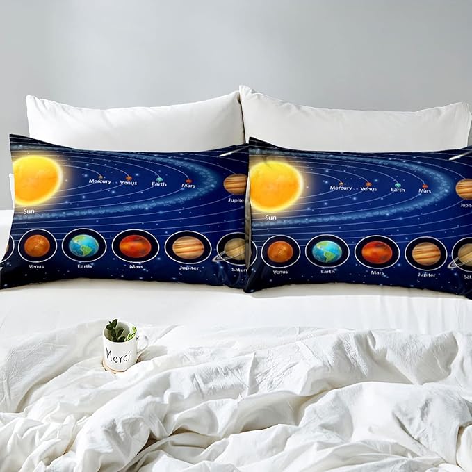 Solar System Comforter Set Twin Galaxy Bedding Set Outer Space Down Comforter Kids Boys Girls Starry Sky Universe Planets Duvet Set Room Decor Super Soft Astronomy Quilt Duvet Insert, Blue
