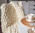 Chunky Knit Blanket Hand Made Merino Wool Throw Boho Bedroom Sofa Home Decor Giant Yarn(Ivory White 40"x47")
