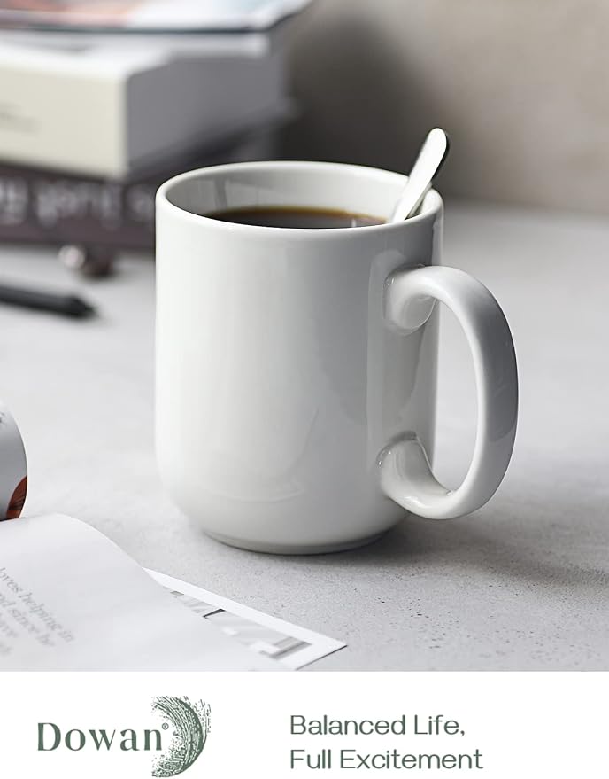 DOWAN Large Coffee Mug, 20 oz Ceramic White Coffee Mugs Set of 6 | 20oz large white ceramic mug set of 6, comfortable handle, lead-free porcelain & easy to clean, microwave & dishwasher safe