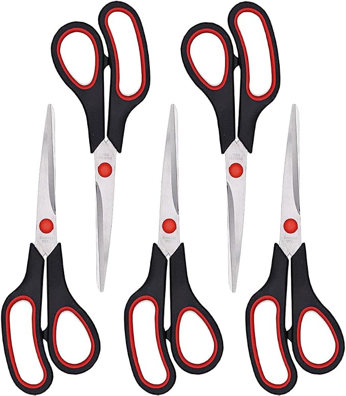 Scissors, Multipurpose office Scissors,8.5 Inch Ultra Sharp Shears, Comfort-Grip Handles Household scissors，Sturdy Sharp Craft Supplies - Pack of 5, Right/Left Hande