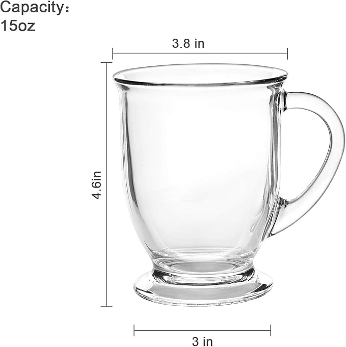 Accguan 15oz/450ml Glass Coffee Mugs with Handles Set of 6 | Clear Coffee Cups with Handle, Iced Drink Cup perfect for Latte, Cappuccino, Espresso Coffee, Tea and Hot Beverages