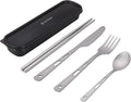 Pure Titanium Utility Cutlery Set with Case (5 Pcs) | Portable Tableware Titanium Utensil Set , Table Spoon Fork Chopsticks Knife set for Outdoor Travel Camping Backpacking