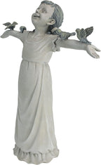 Design Toscano Basking in Glory Little Girl with Birds Outdoor Garden Statue, Medium, 16 inches tall, Cast Stone Resin, Two Tone Stone Finish