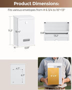 LAND·VOI Locking Wall-Mount Mailbox for Outside, with 4 Keys, Galvanized Steel Rustproof Metal Postbox, 3.1" Dx7.5 Wx10.8 H, Includes 3 Sets of Mailbox Numbers, Nameplate,White