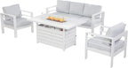 Wisteria Lane Aluminum Patio Furniture Set, 4 Pcs Metal Outdoor Furniture Set with CSA Certified 54in Propane Gas Fire Pit Table, Patio Conversation Set with 5in Olefin Cover Cushions, White