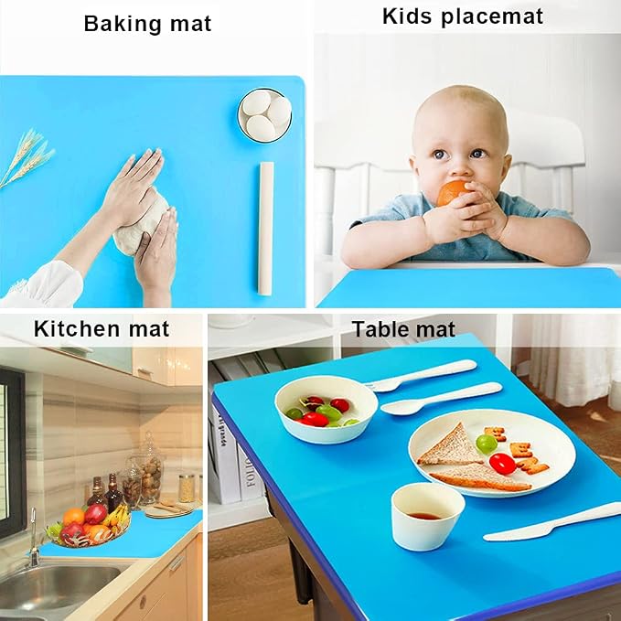 Extra Large Silicone Craft Mat for Kids, Large Silicone Sheet for Crafts, Kitchen Non-Stick Baking Mat, Heat Resistant Countertop Mat, Waterproof Placemat, Multipurpose Mat, Blue (23.62x15.75 inches)