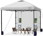KAMPKEEPER 10x10 Easy Pop Up Canopy Tent with Sidewalls, Instant Outdoor Shade Shelter with Removable 10FT Sun Walls, Quick Setup Waterproof and UV-Resistant for Patio (White, 1 sidewall)