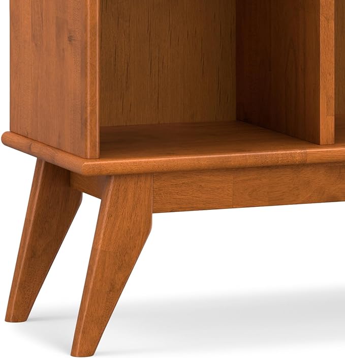SIMPLIHOME Draper SOLID HARDWOOD 57 inch Wide Mid Century Modern 8 Cube Storage Sofa Table in Teak Brown for The Living Room, Study Room and Office