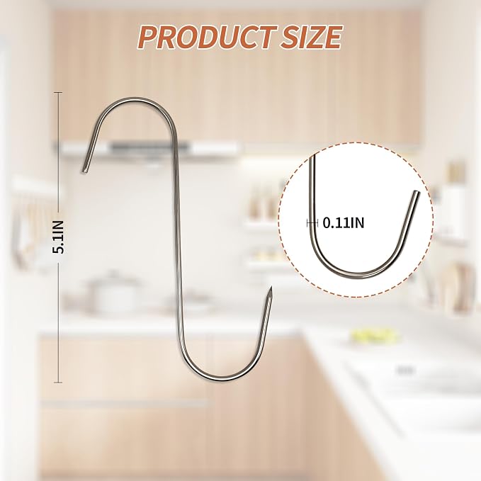 Meat Hooks, 5.12in Stainless Steel Butcher Hooks, Sausage Pricker for Smoker, Drying, Butchering, BBQ, Grilling (20PCS)