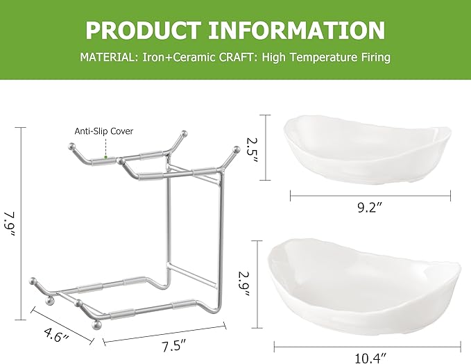 HBlife Fruit Bowl for Kitchen Counter - 2 Tier Ceramic Fruit Bowl with Metal Stand, Tiered Fruit Basket for Kitchen Counter, Serving Platters Serving Trays for Party