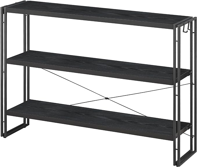 HCHQHS Bookshelf, 3-Tier Industrial Bookcase, Black Open Book Shelf, Freestanding Horizontal Bookshelves with Metal Frame