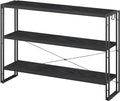 HCHQHS Bookshelf, 3-Tier Industrial Bookcase, Black Open Book Shelf, Freestanding Horizontal Bookshelves with Metal Frame