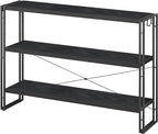 HCHQHS Bookshelf, 3-Tier Industrial Bookcase, Black Open Book Shelf, Freestanding Horizontal Bookshelves with Metal Frame