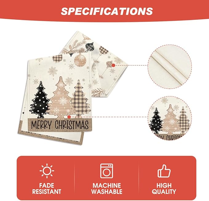 Artoid Mode Brown Pine Trees Snowflake Merry Christmas Table Runner, Winter Xmas Holiday Kitchen Dining Table Decoration for Home Party Decor 13x72 Inch