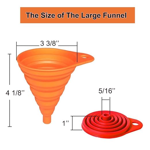 KongNai Kitchen Funnel Set, Small and Large, Kitchen Gadgets Accessories Foldable Silicone Collapsible Funnels for Filling Water Bottle Liquid Transfer Food Grade (6 Pack)