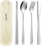 iNKULEER Travel cutlery set, 18/8 stainless steel cutlery, Reusable utensils set with case, Portable Silverware Lunch Box for Camping and Office-Stainless steel