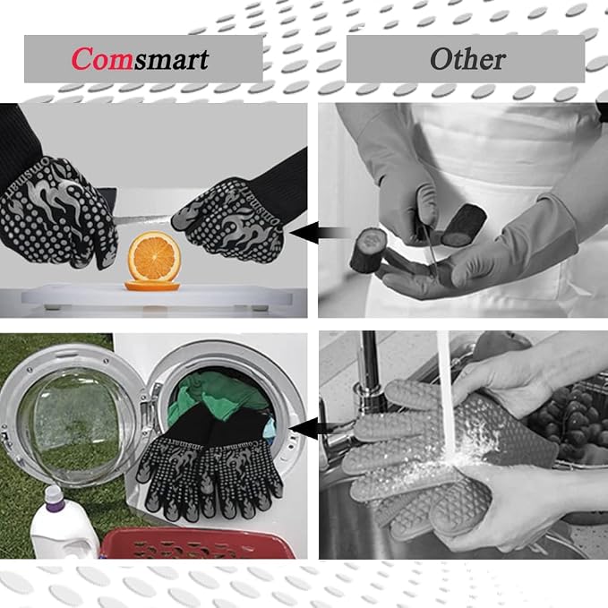 Comsmart BBQ Gloves, 1472F Heat Resistant Silicone Non-Slip Oven Mitts, Long Kitchen Gloves Perfect for Grilling, Cooking, Baking, Cutting