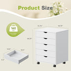DUMOS 5 Drawer File Cabinet 5 Wood Rolling Organizer Storage Chest with Wheels Mobile Printer Stand for Home Office, White