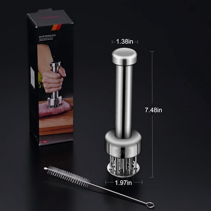 Stainless Steel Meat Tenderizer Tool with 21 Sharp Needles - A Meat Tenderizer Mallet for Chicken and Beef, Durable Meat Mallet Hammer, Easy-Grip Meat Hammer Tenderizer