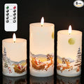 DRomance Christmas White LED Flameless Flickering Candles Battery Operated with 10-Key Remote and Timer Set of 3 Realistic 3D Wick Real Wax Holiday Flameless Pillar Candles, Santa Decal