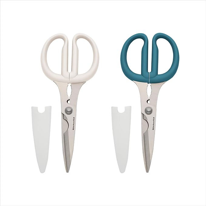 KitchenAid Multipurpose Shear Set, Versatile Scissors with Nutcracker, Bottle Opener, Ergonomic Handles with Protective Blade Covers, 2-Piece