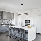 Kitchen Island Lighting, 3 Lights Linear Chandeliers Rectangle Pendant Light Fixtures for Dining Room Farmhouse Hanging Light with Glass Shades(Black)
