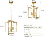 Farmhouse Gold Chandelier, 4-Light Vintage Chandeliers for Dining Room, Adjustable Modern Rustic Metal Hanging Pendant Light Fixture for Entryway Foyer Kitchen Island Hallway
