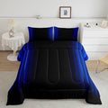 Geometric Abstract Ombre Comforter Set Kids Teens Dark Blue and Black Striped Bedding Bed Set Decor Modern Fashion Comforter Inner Fill Bedroom Collection 3Pcs Queen Size