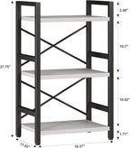 Bookshelf, 3 Tier Industrial Bookcase, Metal Small Bookcase, Rustic Etagere Book Shelf Storage Organizer for Living Room, Bedroom, and Home Office(White) Patent Pending D29873033