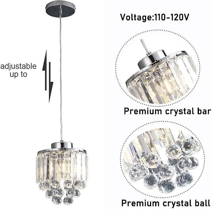 Set of 2 Polished Crystal Chandelier Pendant Light,Cord Adjustable Hanging Pendant Lamp, Modern Light Crystal Decorative Pendant Lighting Fixture for Kitchen Island Dining Room Cafe Shops Restaurants