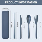 Large Reusable Travel Utensils Set with Case, Plastic Set for Adults Travel Picnic Camping, Portable Flatware Cutlery Set with Chopsticks for Daily Use(Dark Blue)
