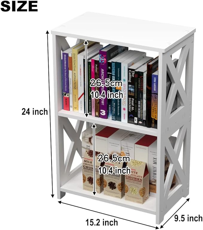 End Table & Side Table 3-Tier, 2 Shelf Small Bookcase, Bookshelf, Simple Nightstand, Bedside Table with for Bedroom, Bathroom, and Living Room Display Rack, White