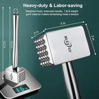 SUCCFLY Stainless Steel Meat Tenderizer Tool, Heavy Duty Meat Mallet 1.65LB | Dual-Sided Weighted Meat Pounder Hammer with Extended handle, Effortless Tenderizing Chicken Steak Poultry, Dishwasher Safe
