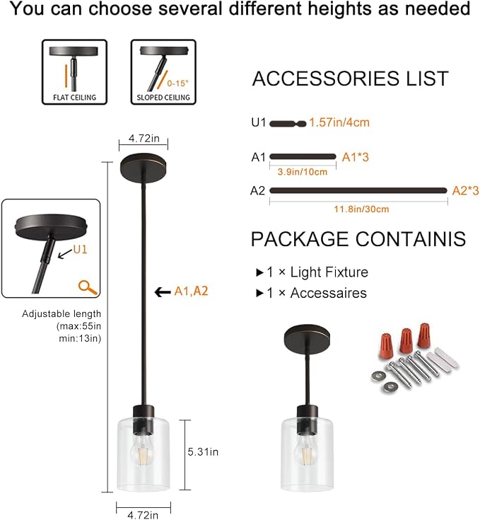 Brown and Gold Pendant Lights Kitchen Island - Clear Glass Pendant Light Fixture Multiple Stems Rods 3 Units 12 Inch 3 Units 4 Inch (1 Pack Brown and Gold Downrod)