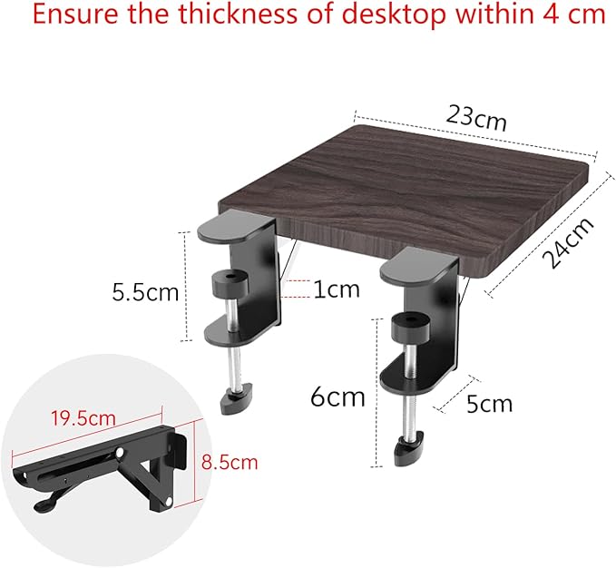Ergonomics Desk Extender Tray, 9.5"x9.1" Punch-Free Clamp on, Foldable Keyboard Drawer Tray, Table Mount Arm Wrist Rest Shelf, Computer Elbow Arm Support