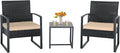 3 Pieces Patio Furniture Set, Outdoor Patio Set, Patio Bistro Set, All-Weather Wicker Conversation Set with Cushions Table for Porch Backyard (Black-Brown)