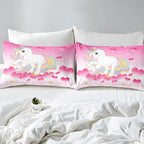 Girls Unicorn Comforter Set Twin Girly Fantasy Rainbow Unicorn Bedding Set for Kids Little Girls, Pink Love Heart Duvet Sets Dreamy Horse Cartoon Magical Animal Down Comforter with 1 Pillowcase
